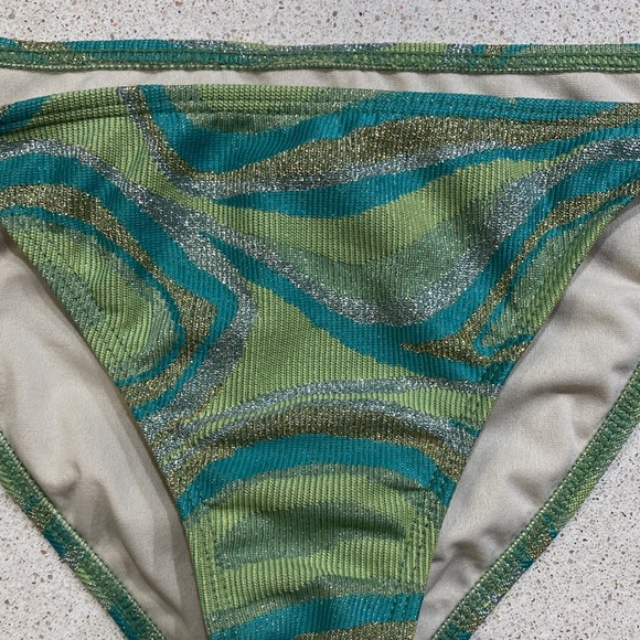 Guess Gold, Silver, & Green Bikini Bottoms, size small - Picture 2 of 12